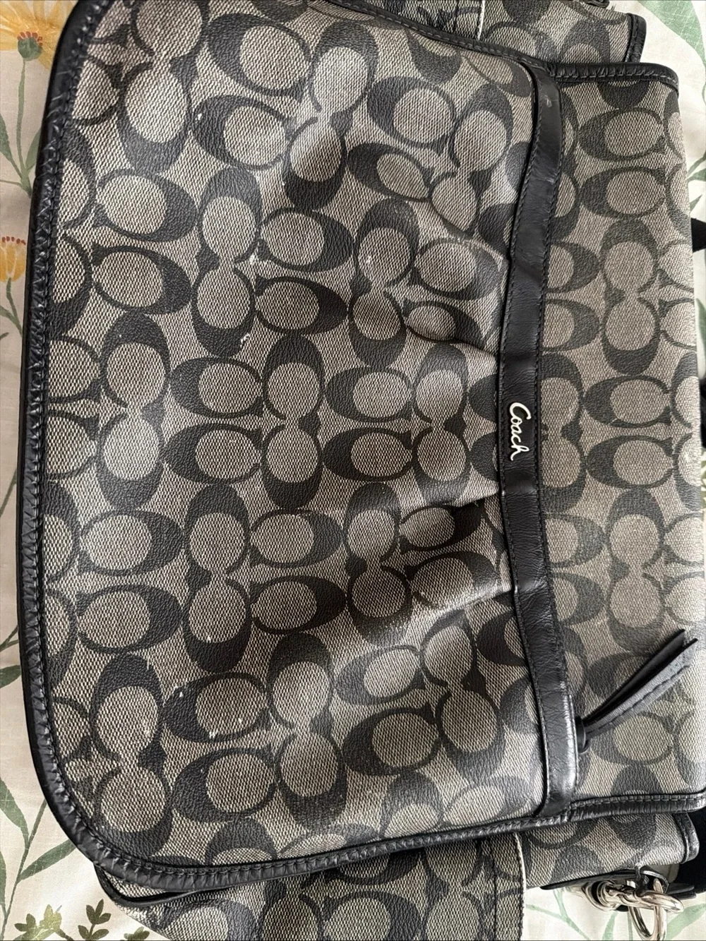 Coach Gray Signature Canvas Messenger Bag with Black Trim